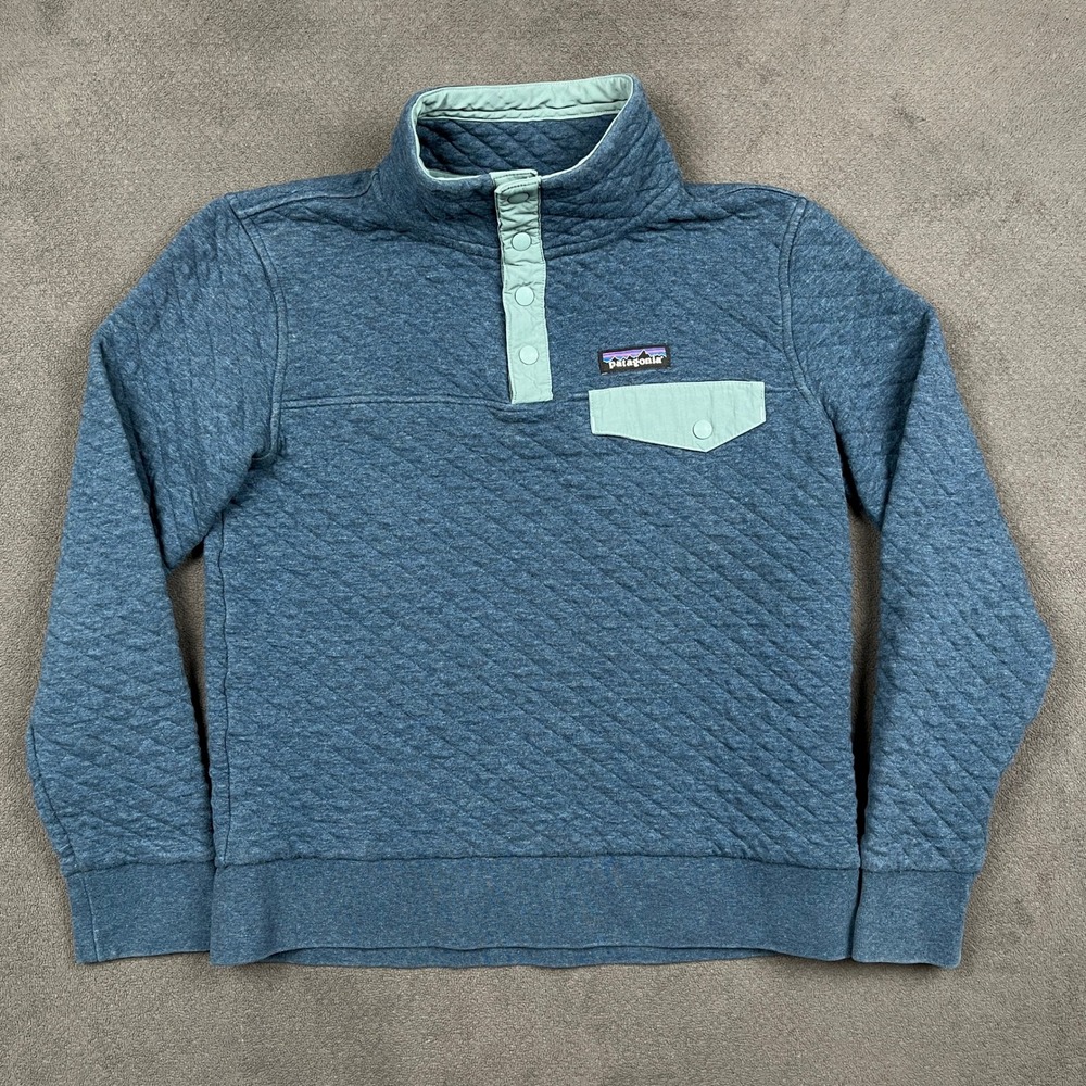 Patagonia Quilt Snap-T Pullover Womens XS Blue Organic Cotton Sweatshirt